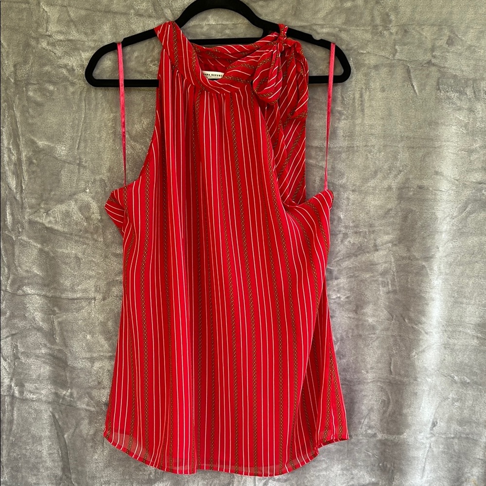 Banana Republic Red Tie Neck Sleeveless Blouse